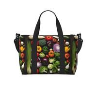 Introducción de varios bolsos de viaje con estampado de vegetales con cremallera, bolso casual para viajes de fin de semana y compras al gimnasio, Black, Talla única, Bolsa de viaje