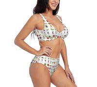 Introducción de varios conjuntos de bikini hawaiano con estampado de verduras para mujer, traje de baño de dos piezas con cuello en U, trajes de baño, Negro, XL