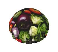 Introducción de varios gorros de baño con estampado de verduras para cabello largo y corto, gorro de baño lavable con banda elástica para cabello largo, trenza