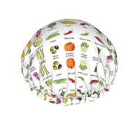 Introducción de varios gorros de baño estampados de verduras, protector de pelo de doble capa, cubierta elástica para el cabello para lavar la cara, 27 cm