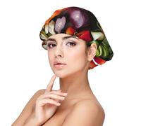Introducción de varios gorros de dormir con estampado de verduras para mujeres para proteger el cabello, cómodo gorro de noche para cabello rizado y largo, color negro, Negro -, talla única