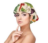 Introducción de varios gorros de dormir con estampado de verduras para mujeres para proteger el cabello, cómodo gorro de noche para cabello rizado y largo, color negro, Negro -, talla única