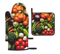 Introducción de varios guantes de cocina con estampado de verduras, juego de guantes de cocina para hornear a la parrilla y microondas