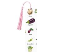 Introducción de varios marcadores de página de lectura con impresión de verduras, 5 marcapáginas de madera con borlas, regalos para los amantes de los libros