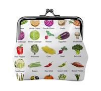 Introducción de varios tipos de verduras con estampado de monedero, monedero con cierre de beso, pequeño bolso vintage para hombres y mujeres, Black, Talla única, Bolsa para monedas