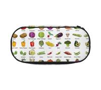 Introducción de varios vegetales bonitos estuches estéticos con cremallera de gran capacidad, organizador portátil de escritorio de oficina para adultos, Black, Talla única, Organizador de bolsas