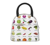 Introducción de varios vegetales con estampado de verduras, bolsa de almuerzo portátil, a prueba de fugas, reutilizable, para trabajo, escuela, picnic, niños y niñas