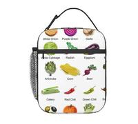 Introducción de varios vegetales con estampado de verduras portátil, bolsa de almuerzo reutilizable, bolsa de comida, trabajo, viajes, pícnics al aire libre, casual