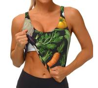 Introducción de varios vegetales estampados chaleco deportivo para mujer fitness transpirable correr ligero diario al aire libre casual, Negro, M