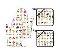 Introducción de varios vegetales impresos juego de cocina con guantes de horno resistentes al calor y soportes antideslizantes para hornear a la parrilla