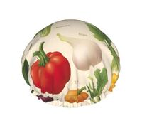 Introducción de verduras impreso grande gorro de ducha, protector de pelo de doble capa para el cuidado facial, envoltura reutilizable para el cabello