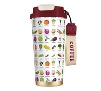 Introduction of Various Vegetables - Botella de agua con tapa de pajita, acero inoxidable, boca ancha, aislada, a prueba de fugas, para mujer, color rojo