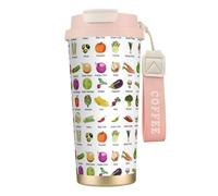 Introduction of Various Vegetables - Botella de agua con tapa de pajita, acero inoxidable, boca ancha, aislada, a prueba de fugas, para mujer, color rosa