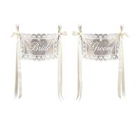 Introti 2 letreros de encaje transparente para sillas de boda, reutilizables, decoración de asiento de novia, novio, multiusos, etiquetas para sillas de recepción de recién casados, para ceremonia de