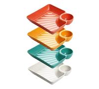 Introti 4 platos para patatas fritas y salsas, reutilizables, con platillo de inmersión, plato cuadrado para servir, platos de sushi para aperitivos, sushi, taco, salsa, charcutería