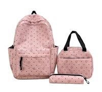Introti Bolsa de hombro con estampado de lunares con lonchera y bolsa para lápices, mochila estética Kawaii Stuff Y2K para viajes, viajes, viajes, mujeres y niñas, Pink, 300.00x200.00x440.00mm