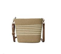 Introti Bolsa de hombro tejida de paja de gran capacidad, estilo retro, correa ajustable, con patrón de tiras, bolsa cruzada para vacaciones al aire libre, junto al mar, White, 190*160*90MM