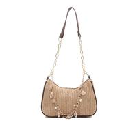 Introti Bolsa de hombro tejida de paja para playa con cadena de cuentas de conchas marinas, bolsa de hombro para vacaciones en la playa para mujer, accesorio de viaje al aire libre (caqui)