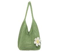 Introti Bolso de hombro de ganchillo para mujer, color sólido, con asa superior, accesorios florales, bolsa estética para viajes, compras, trabajo, uso diario social, Green, 350*300*10mm