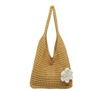 Introti Bolso de hombro de ganchillo para mujer, color sólido, con asa superior, accesorios florales, bolsa estética para viajes, compras, trabajo, uso diario social, Amarillo, 350*300*10mm