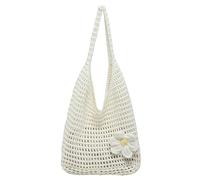 Introti Bolso de hombro de ganchillo para mujer, color sólido, con asa superior, accesorios florales, bolsa estética para viajes, compras, trabajo, uso diario social, White, 350*300*10mm