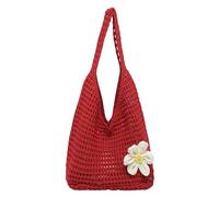 Introti Bolso de hombro de ganchillo para mujer, de gran capacidad, con asa superior, color sólido, bolso de punto, accesorios florales para viajes, compras, trabajo, uso diario social, Red