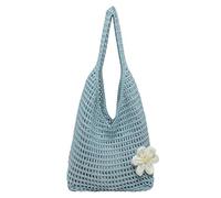 Introti Bolso de hombro de ganchillo para mujer, de gran capacidad, con asa superior, color sólido, bolso de punto, accesorios florales para viajes, compras, trabajo, uso diario social, Blue