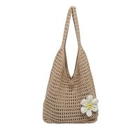Introti Bolso de hombro de ganchillo para mujer, de gran capacidad, con asa superior, color sólido, bolso de punto, accesorios florales para viajes, compras, trabajo, uso diario social, Khaki