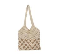 Introti Bolso de hombro de ganchillo para mujer, de gran capacidad, para playa, estética, retro, diseño hecho a mano, para viajes, compras, trabajo, uso diario social, White, 370*330*20MM