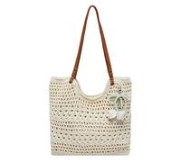 Introti Bolso de hombro de gran capacidad para verano, viajes, playa, con colgante, hecho a mano, para mujer, uso diario y vocación, White, 340 x 330 x 10mm