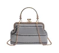 Introti Bolso de hombro para mujer con correa de cadena, bolso cruzado de hombro con cerradura de beso, asa superior, bolso de mano con cerradura de beso para trabajo al aire libre o compras, Black