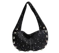 Introti Bolso de mano de gran capacidad para mujer, con tachuelas, versátil, bolso de hombro de media luna, para compras, trabajo y uso diario, Black, Large
