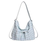 Introti Bolso de mano de nailon a cuadros para mujer, bolso cruzado ligero de gran capacidad con correa ajustable para la escuela, trabajo, viajes, compras, citas, Blue, 12.99 x 10.63 x 3.94 inches