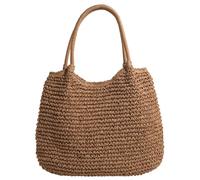 Introti Bolso de mano de paja para mujer, gran capacidad, ganchillo, playa, cierre de cerrojo, bolso de mano simple para mujer, bolso diario de verano