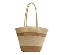 Introti Bolso de mano de paja para playa, gran capacidad, para verano, viajes, playa, bohemio, hecho a mano, para mujer, uso diario y vocación, beige, 280 x 260 x 140mm