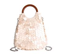 Introti Bolso de mano ligero hecho a mano con conchas marinas naturales con asa y correa de hombro desmontable para mujer, uso diario, White, Large