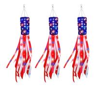 Introti Calcetín de viento de la bandera estadounidense con luz LED para colgar, decoraciones reutilizables del 4 de julio, Día de la Independencia, Día de los Caídos, calcetines de viento para