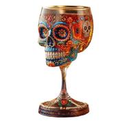 Introti Copa de coleccionista del Día de los Muertos que no se decolora, esqueleto floral, cáliz de cristal, multifuncional, coloridos esqueletos florales, novedosos vasos para decoración gótica del