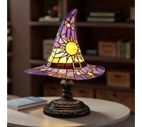 Introti Lámparas de sombrero de bruja, hechas a mano, de resina de vidrieras, lámpara de mesa gótica para decoración de Halloween, luz nocturna única para Halloween, mansión encantada, dormitorio
