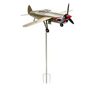 Introti Molino de viento de avión de guerra con boca de tiburón para jardín, 3D, para exteriores, para patio y jardín, regalo para familiares o amigos