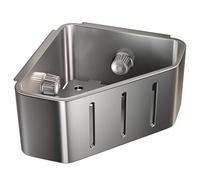 Introti Organizador de fregadero de cocina con agujeros de drenaje, estante de secado de paños de cocina, con ventosa fuerte, organizador de esquina para esponja, cepillo y raspador