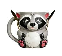 Introti Recipientes de pinta de helado de mapache con ranuras dobles para cuchara, a prueba de fugas, con 2 cucharas, café, leche, té, taza de regalo (orejas rosas)