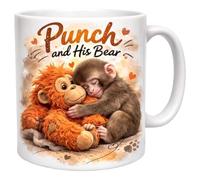 Introti Taza de café de cerámica personalizada de 325 ml - Punch and His Bear Monkey & Orangutan Teddy, bonito regalo para amantes de los animales para mamá, papá, niños, taza de café, té, leche