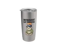 Introvertido Cat Paradise Lover Cita Off Dad Humor Grid Vibes Vaso térmico de acero inoxidable de doble pared