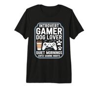 Introvertido Gamer Amante de los Perros Mañanas Tranquilas Cofee Noches de Juego Camiseta Premium