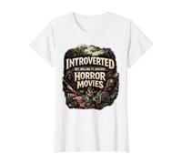Introvertido Pero dispuesto a Hablar de películas de Terror Película de Miedo Camiseta gráfica económica, Mujer, Blanco, S