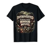 Introvertido Pero dispuesto a Hablar de películas de Terror Película de Miedo Camiseta gráfica económica, Hombre, Negro, M