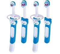 Intrucciones en lengua extranjera - Mam Baby'S Brush - Cepillo de dientes con anillo de seguridad, mango corto, 6 meses, azul (Paquete de 2)