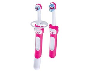 Intrucciones en lengua extranjera - Mam Baby'S Brush - Cepillo de dientes con anillo de seguridad, mango corto, 6 meses, azul