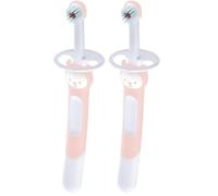 Intrucciones en lengua extranjera - Mam Training Brush - Cepillo de dientes para niños con mango largo, 5 meses, color rosa (Paquete de 2)